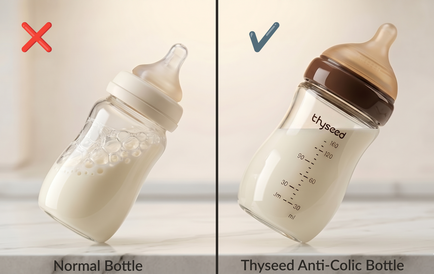 THYSEED NATURAL ANTI-COLIC GLASS BABY BOTTLE (0-1 MONTHS) - 160ml