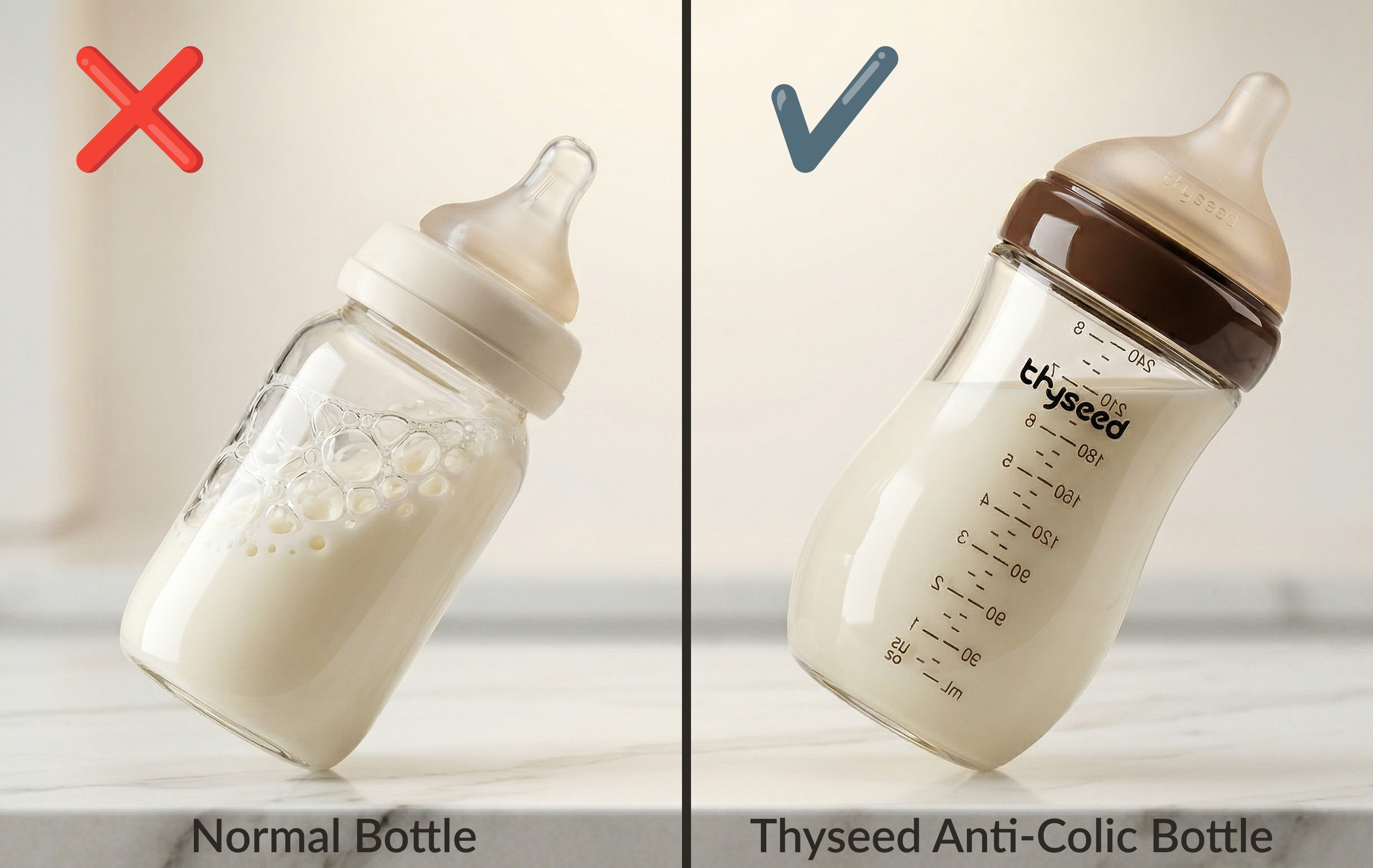 Thyseed Natural Anti-colic Glass Baby Bottle (3-6 Months) - 240ML