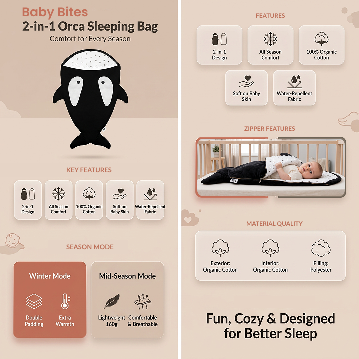 Baby Bites Orca Baby Sleeping Bag - Black