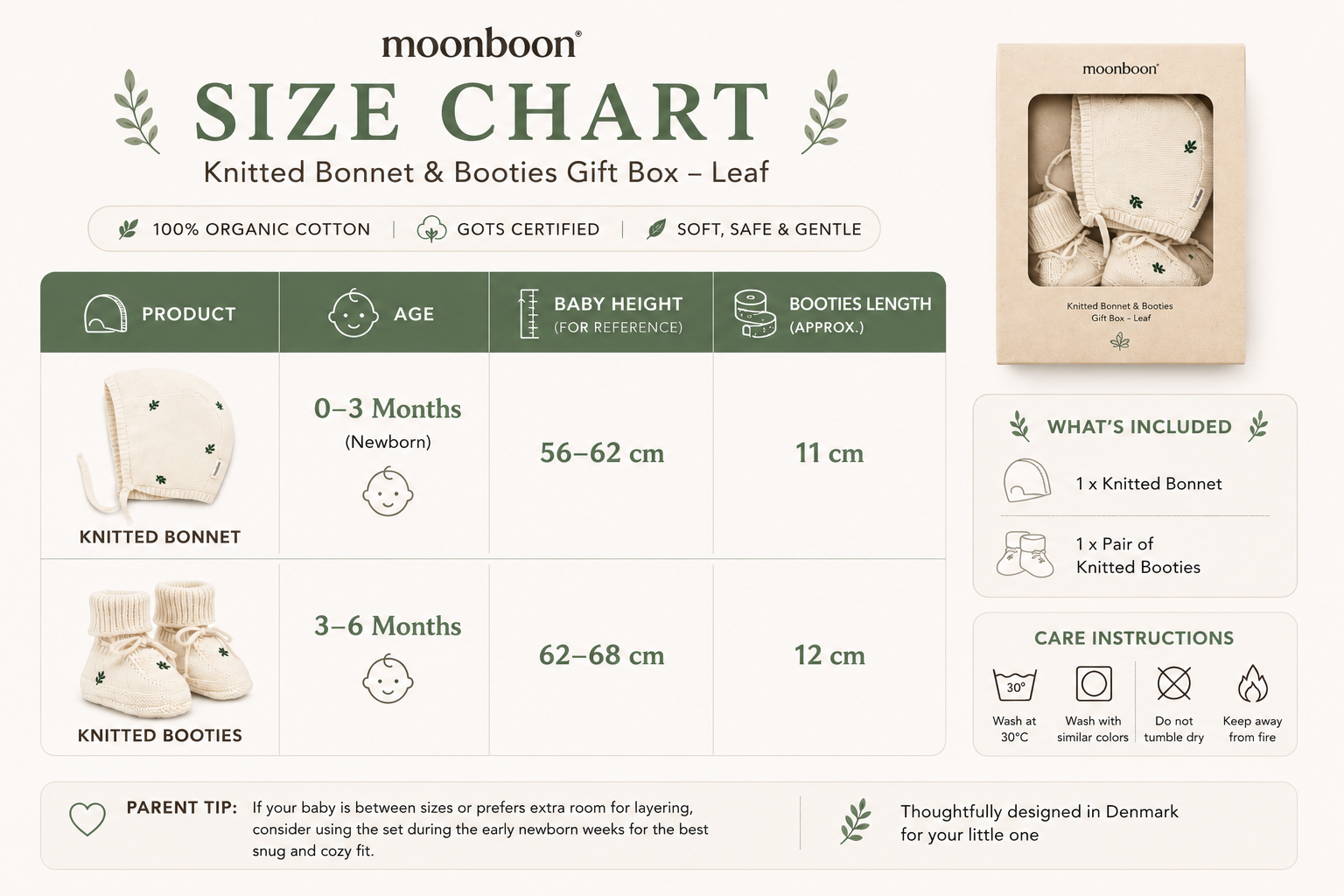 Moonboon Knitted Bonnet & Booties Giftbox
