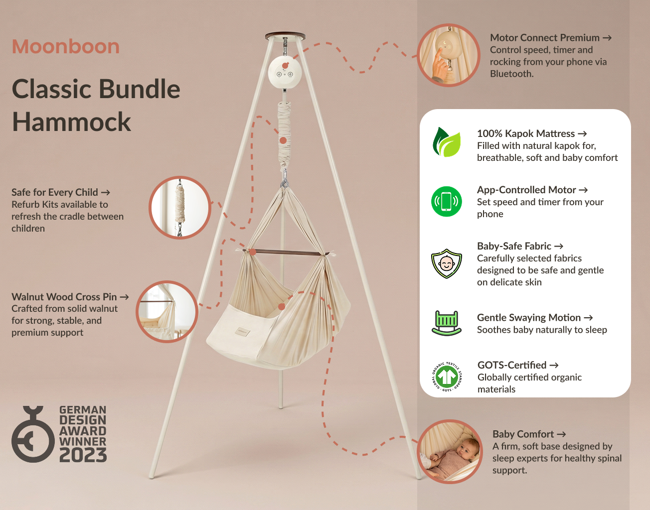 Moonboon - Classic Bundle Baby Hammock Motor Connect Premium