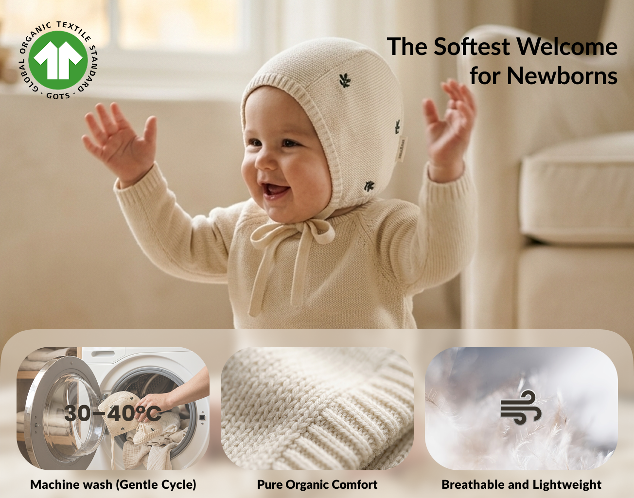 Moonboon Knitted Bonnet & Booties Giftbox