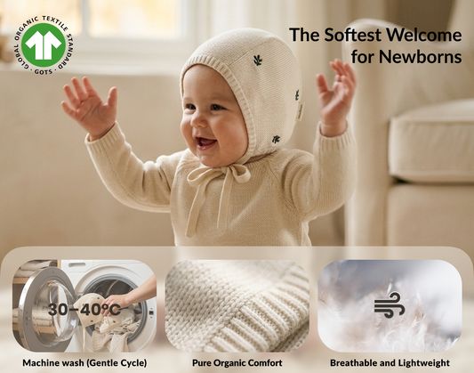 MOONBOON KNITTED BONNET & BOOTIES GIFTBOX - LEAF