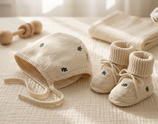 MOONBOON KNITTED BONNET & BOOTIES GIFTBOX - LEAF