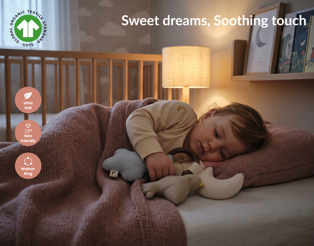 Moonboon - Soft Night Toy With Wooden Ring - Nature