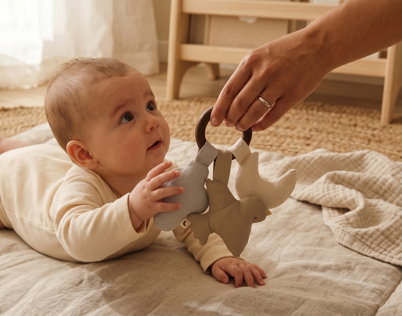 Moonboon - Soft Night Toy With Wooden Ring - Nature