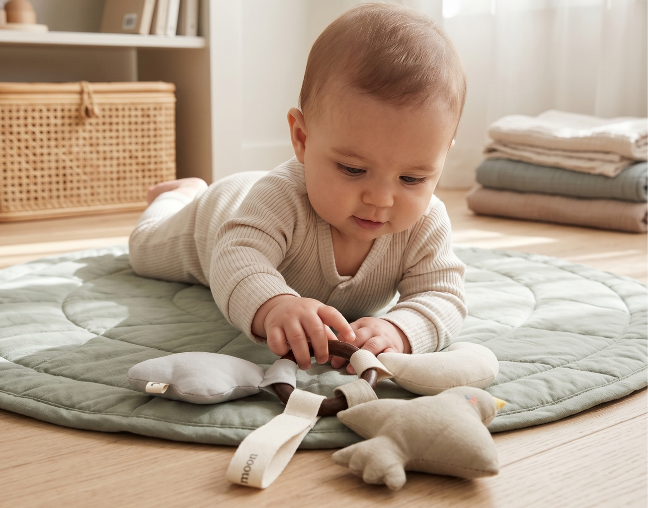 Moonboon - Soft Night Toy With Wooden Ring - Nature