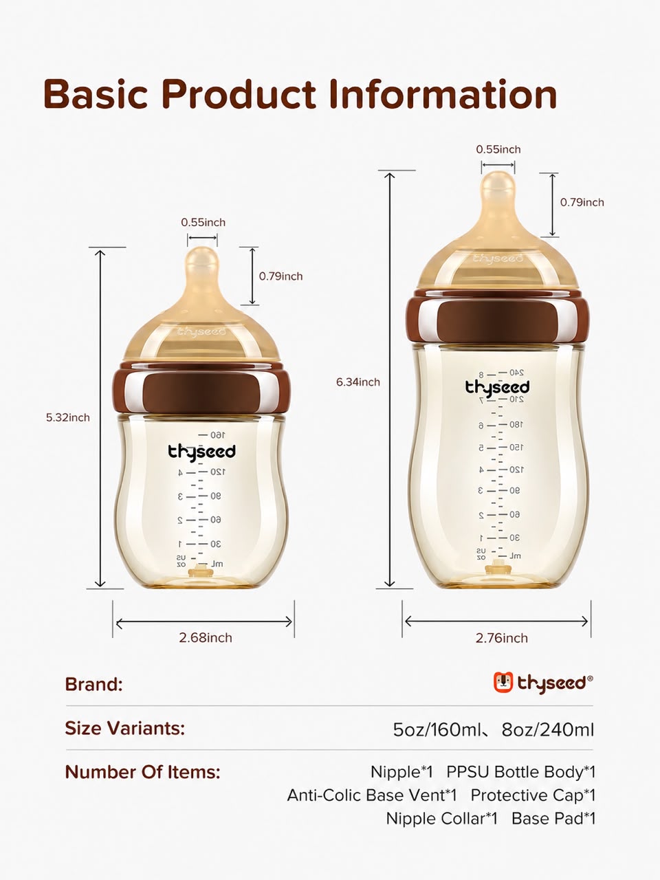 Thyseed PPSU Anti Colic Baby Bottle - (0-1 Months)